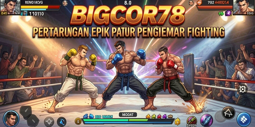 Screenshot menunjukkan pertarungan intens di BIGCOR78 dengan karakter yang sedang bertarung.