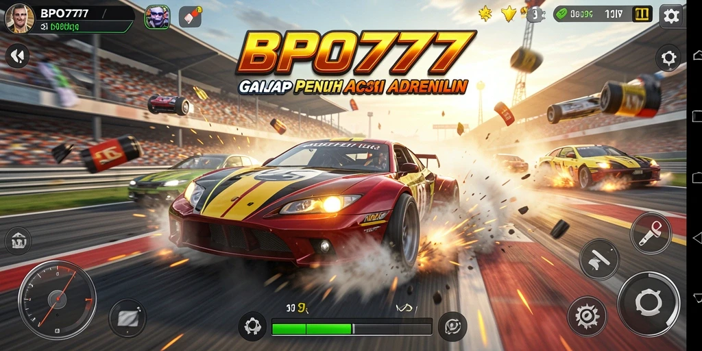 Screenshot gameplay BPO777 menampilkan aksi balapan yang mendebarkan.