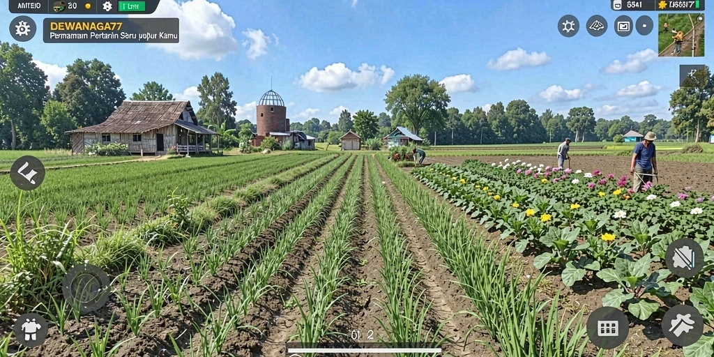 Screenshot DEWANAGA77 menampilkan kebun yang indah dengan berbagai tanaman.