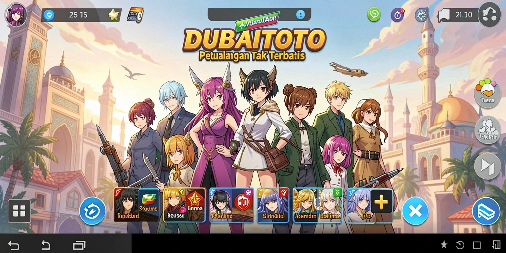 Tampilan gameplay seru dalam DUBAITOTO dengan karakter anime favorit.
