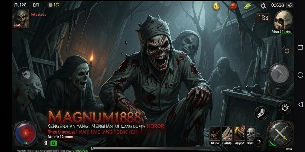 Tampilan gameplay MAGNUM188 menampilkan suasana horor yang mendalam dan menakutkan.