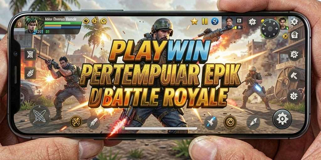 Screenshot dari gameplay epik di PLAYWIN menampilkan pertempuran seru Battle Royale.