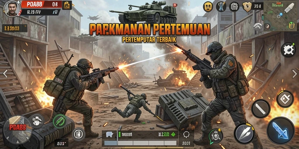 Screenshot utama game POA88 menunjukkan aksi menegangkan dalam TPS.