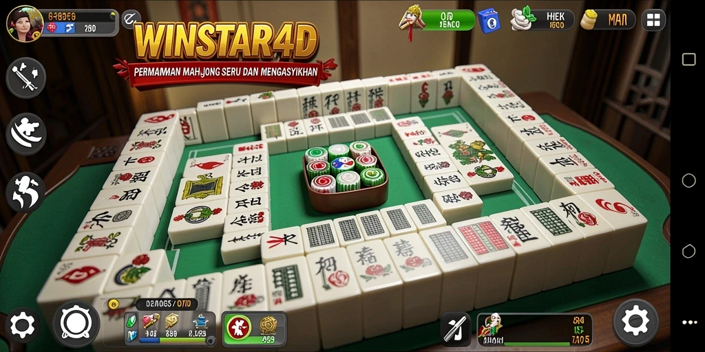 Screenshot dari gameplay WINSTAR4D menampilkan ubin Mahjong yang berwarna-warni.