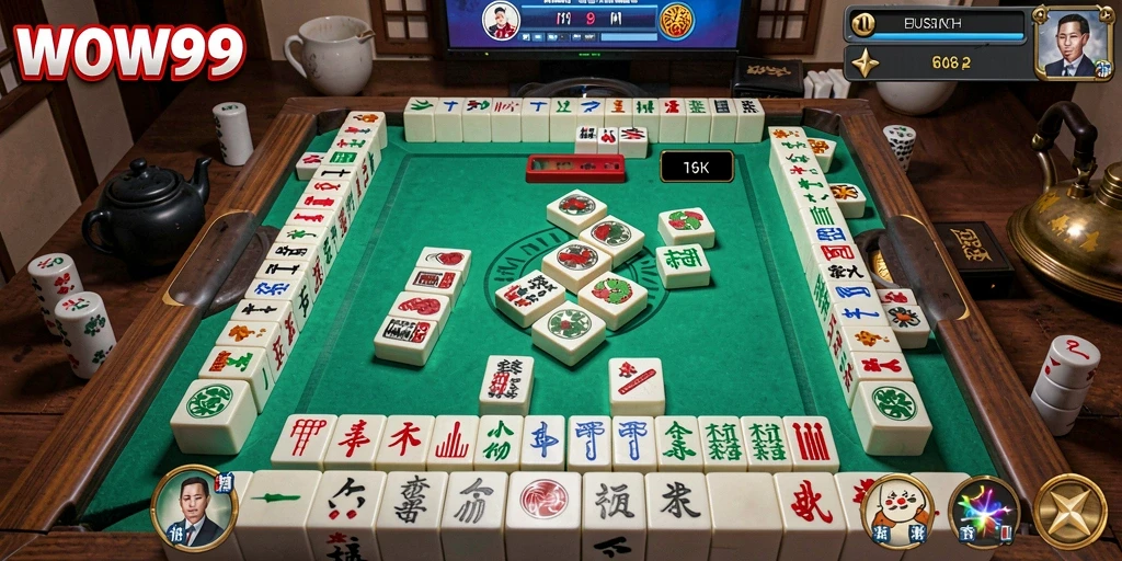 Screenshot utama WOW99 menampilkan gameplay Mahjong yang seru dan mendebarkan.